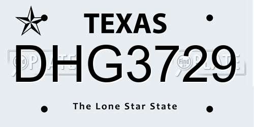 DHG3729 Texas License Plate