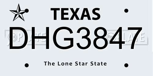 DHG3847 Texas License Plate