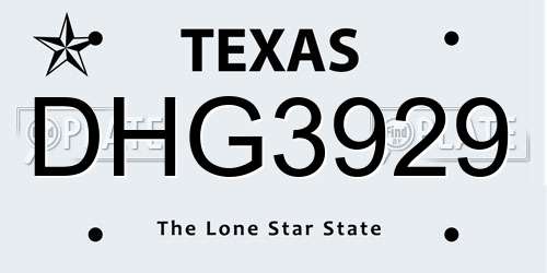 DHG3929 Texas License Plate
