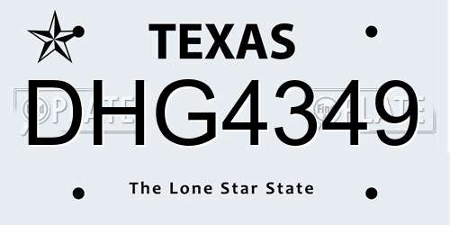 DHG4349 Texas License Plate