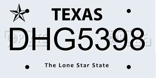 DHG5398 Texas License Plate