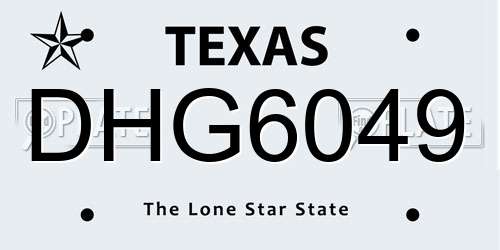 DHG6049 Texas License Plate
