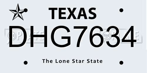 DHG7634 Texas License Plate