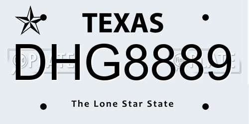 DHG8889 Texas License Plate