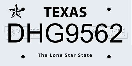 DHG9562 Texas License Plate