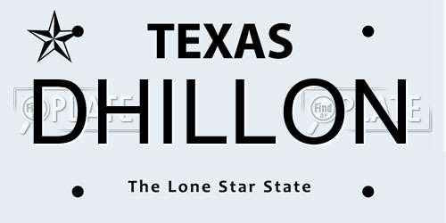 DHILLON Texas License Plate