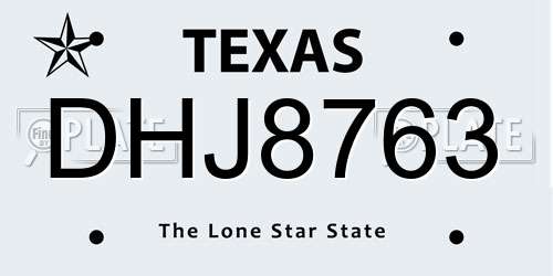DHJ8763 Texas License Plate