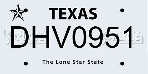 DHV0951 Texas License Plate