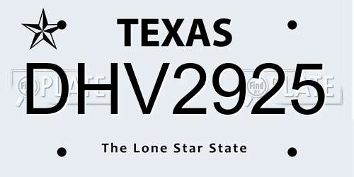 DHV2925 Texas License Plate