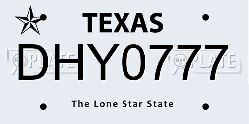 DHY0777 Texas License Plate