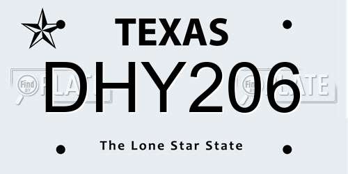 DHY206 Texas License Plate