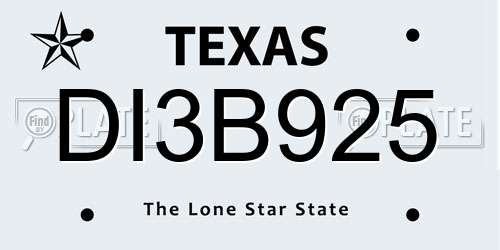DI3B925 Texas License Plate