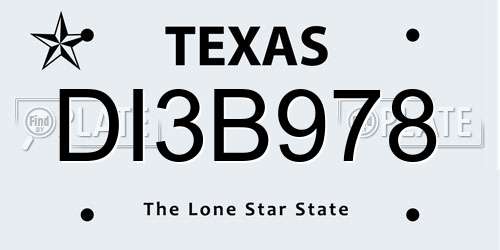 DI3B978 Texas License Plate