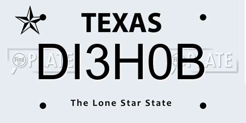DI3H0B Texas License Plate