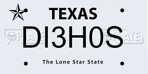 DI3H0S Texas License Plate