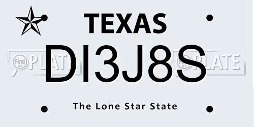 DI3J8S Texas License Plate
