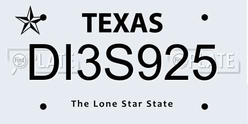 DI3S925 Texas License Plate