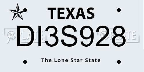 DI3S928 Texas License Plate