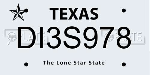 DI3S978 Texas License Plate