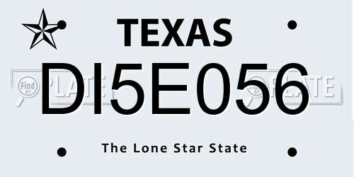DI5E056 Texas License Plate