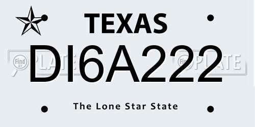 DI6A222 Texas License Plate