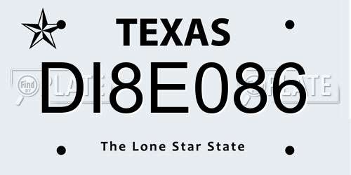 DI8E086 Texas License Plate