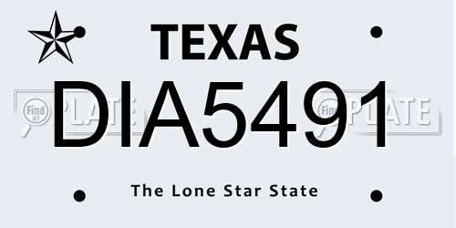 DIA5491 Texas License Plate