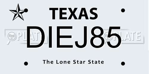 DIEJ85 Texas License Plate