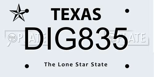 DIG835 Texas License Plate