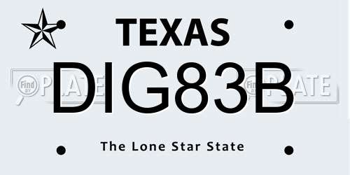 DIG83B Texas License Plate