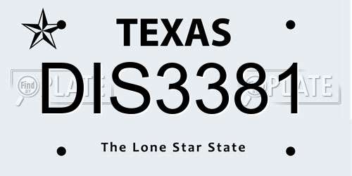 DIS3381 Texas License Plate