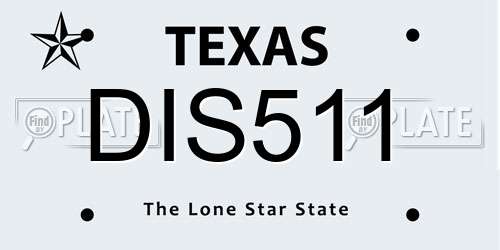 DIS511 Texas License Plate