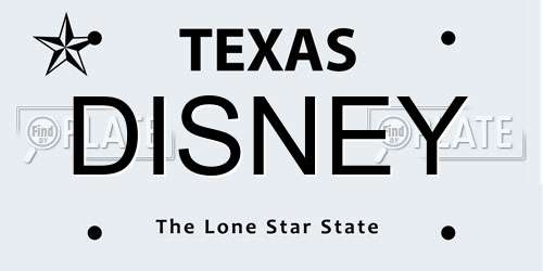DISNEY Texas License Plate