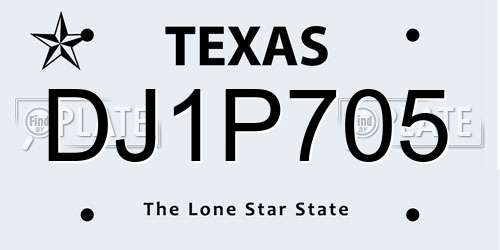 DJ1P705 Texas License Plate