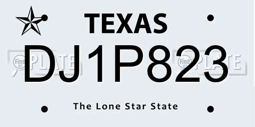 DJ1P823 Texas License Plate