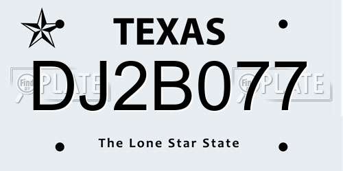 DJ2B077 Texas License Plate