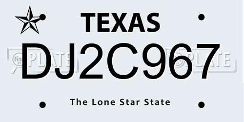DJ2C967 Texas License Plate