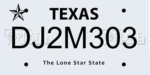 DJ2M303 Texas License Plate