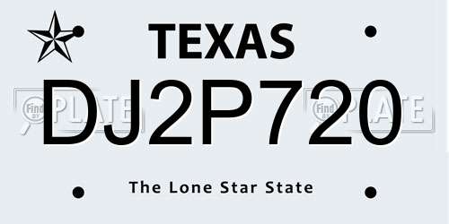 DJ2P720 Texas License Plate