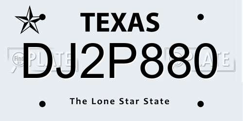 DJ2P880 Texas License Plate