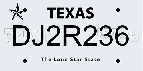 DJ2R236 Texas License Plate