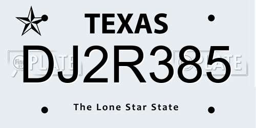 DJ2R385 Texas License Plate