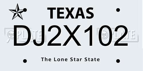 DJ2X102 Texas License Plate