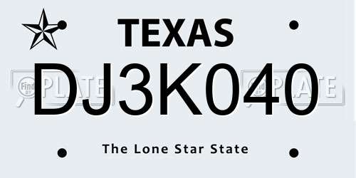DJ3K040 Texas License Plate