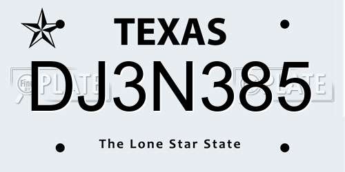 DJ3N385 Texas License Plate
