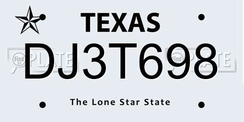 DJ3T698 Texas License Plate