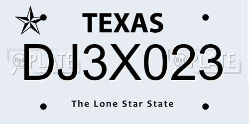 DJ3X023 Texas License Plate
