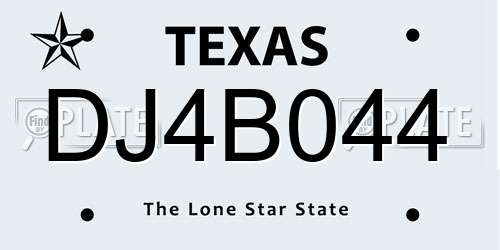 DJ4B044 Texas License Plate