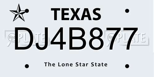 DJ4B877 Texas License Plate