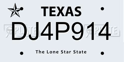 DJ4P914 Texas License Plate